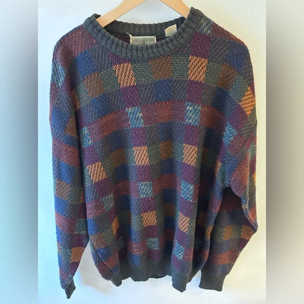 Vintage 90’s Segreto Italian Men's Multicolor Check Knit Sweater xxl